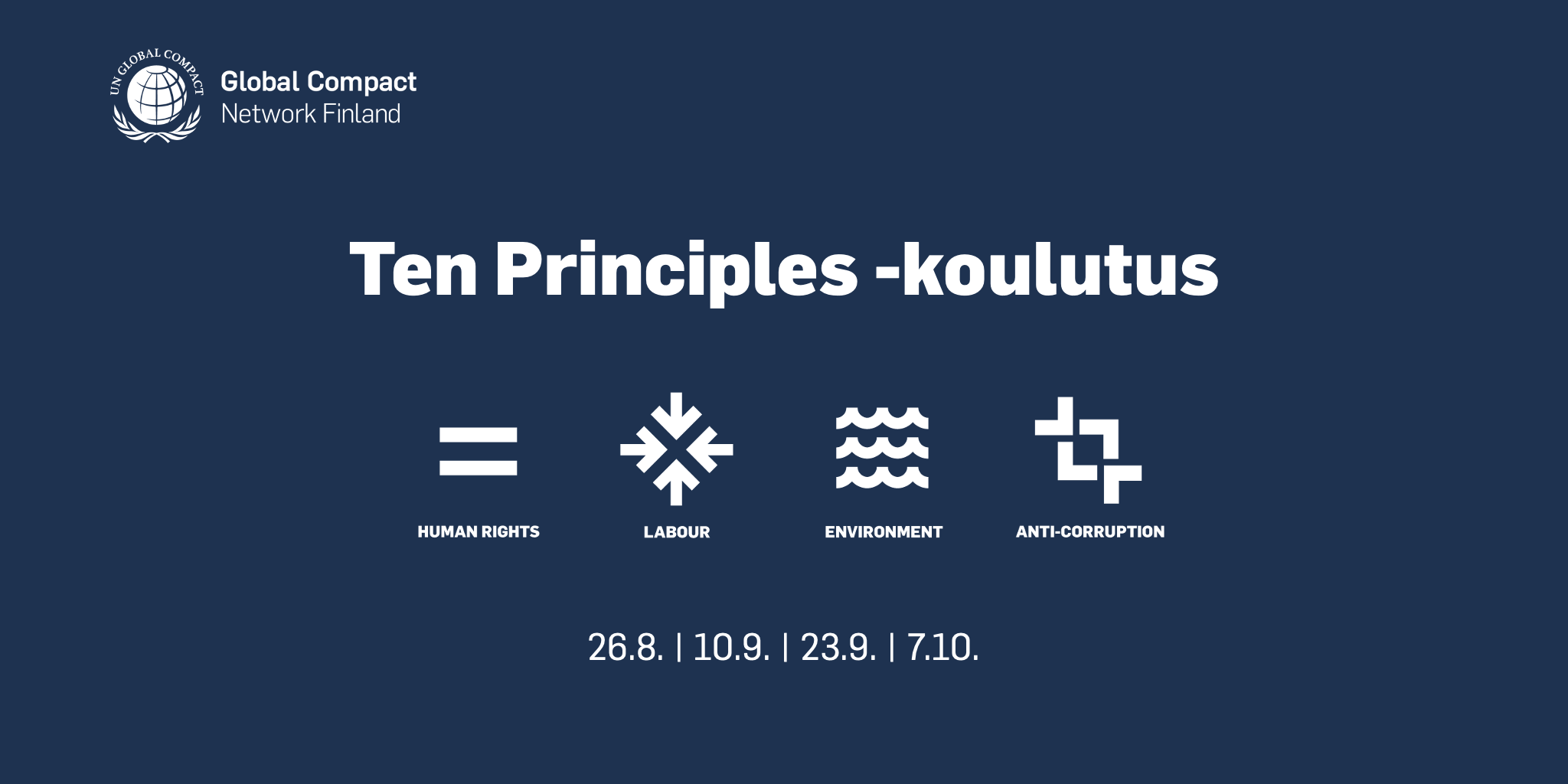 Ten Principles -koulutuksen ensimmäinen osa järjestettiin webinaarina 26.8. Vastuullisuudesta kiinnostuneita osaajia oli mukana yli 300 lukuisista eri yrityksistä.