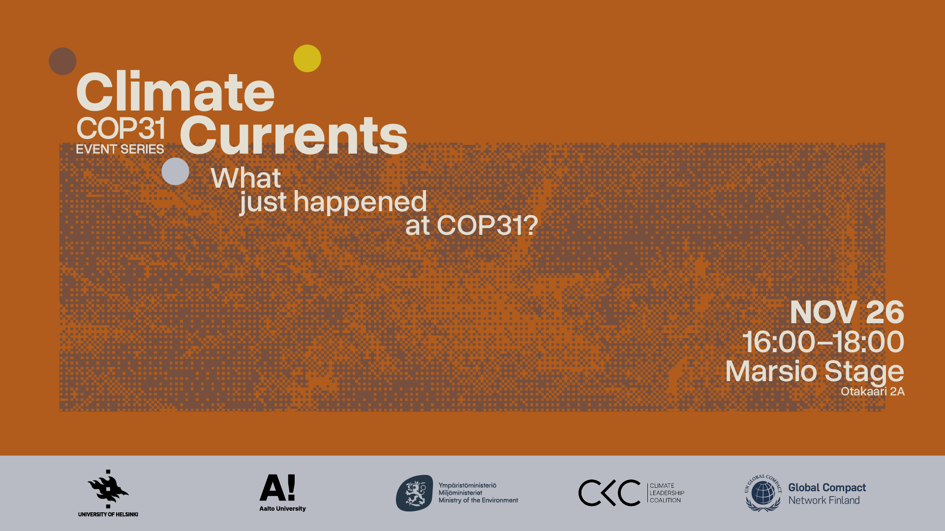Orange climate currents visuals with event information